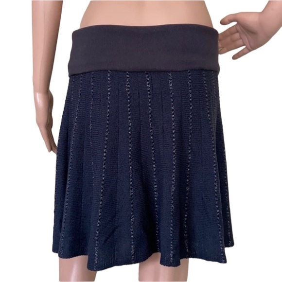 Free People FP knit navy blue skirt mini striped sparkly metallic fun flare sz L - Picture 7 of 13